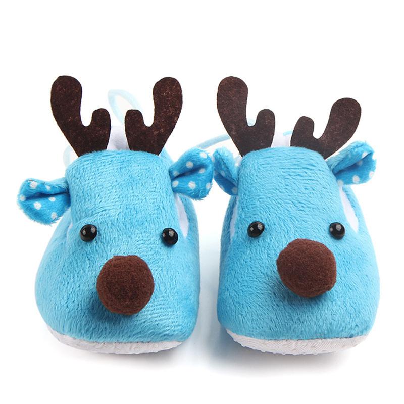 Cute Elk Design Baby Ultra Soft Sole Fleece Shoes as Christmas Gift for Autumn Winter