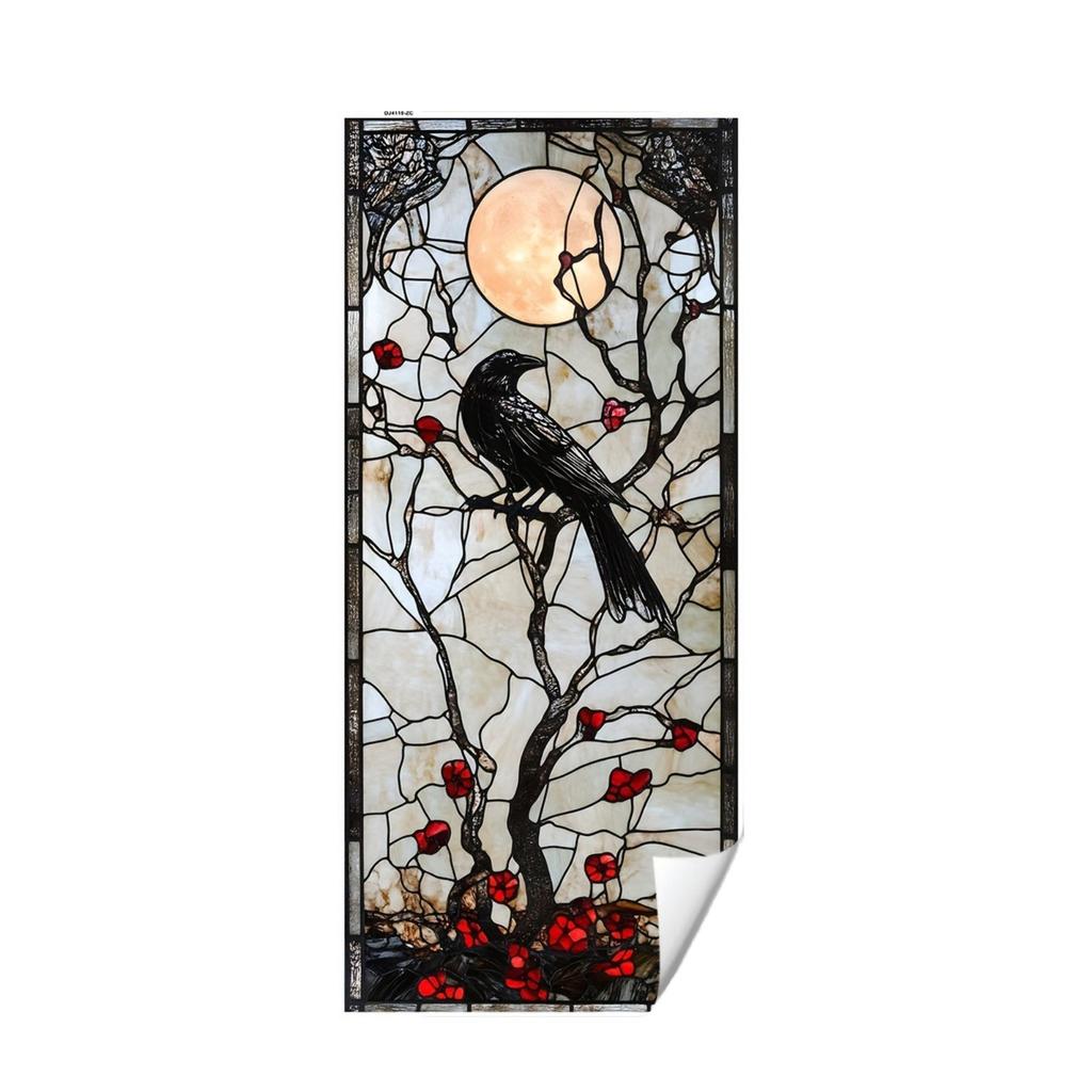 Halloween Crow Window Stickers Non Adhesive Window Flowers PVC Static Transparent Film Glass Stickers