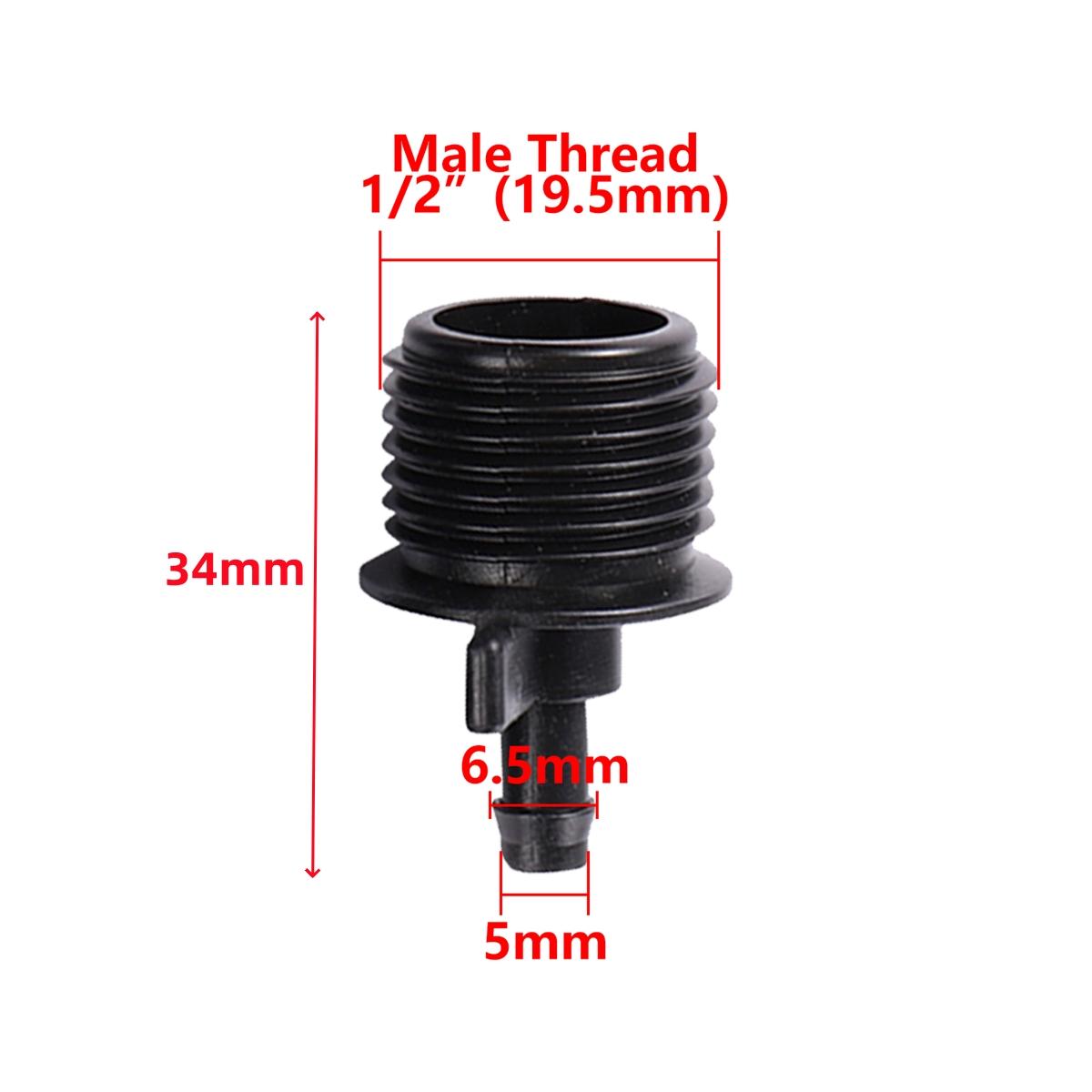 

1/2 Male Thread To 4/7mm Hose Single Barb Black Joint Garden Irrigation Female Thread Interface Sprinkler Head Connector 300Pcs 1/4
