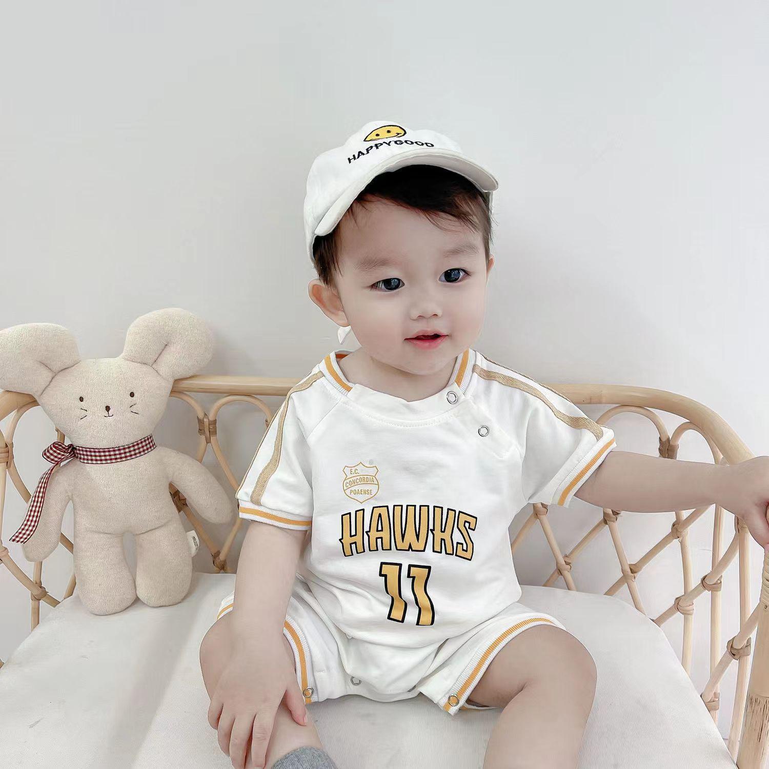 

Унисекс Ромпер с коротким рукавом для новорожденных - Свободный крой, Модный спортивный трикотаж, Наряд гарем для ползания 80cm