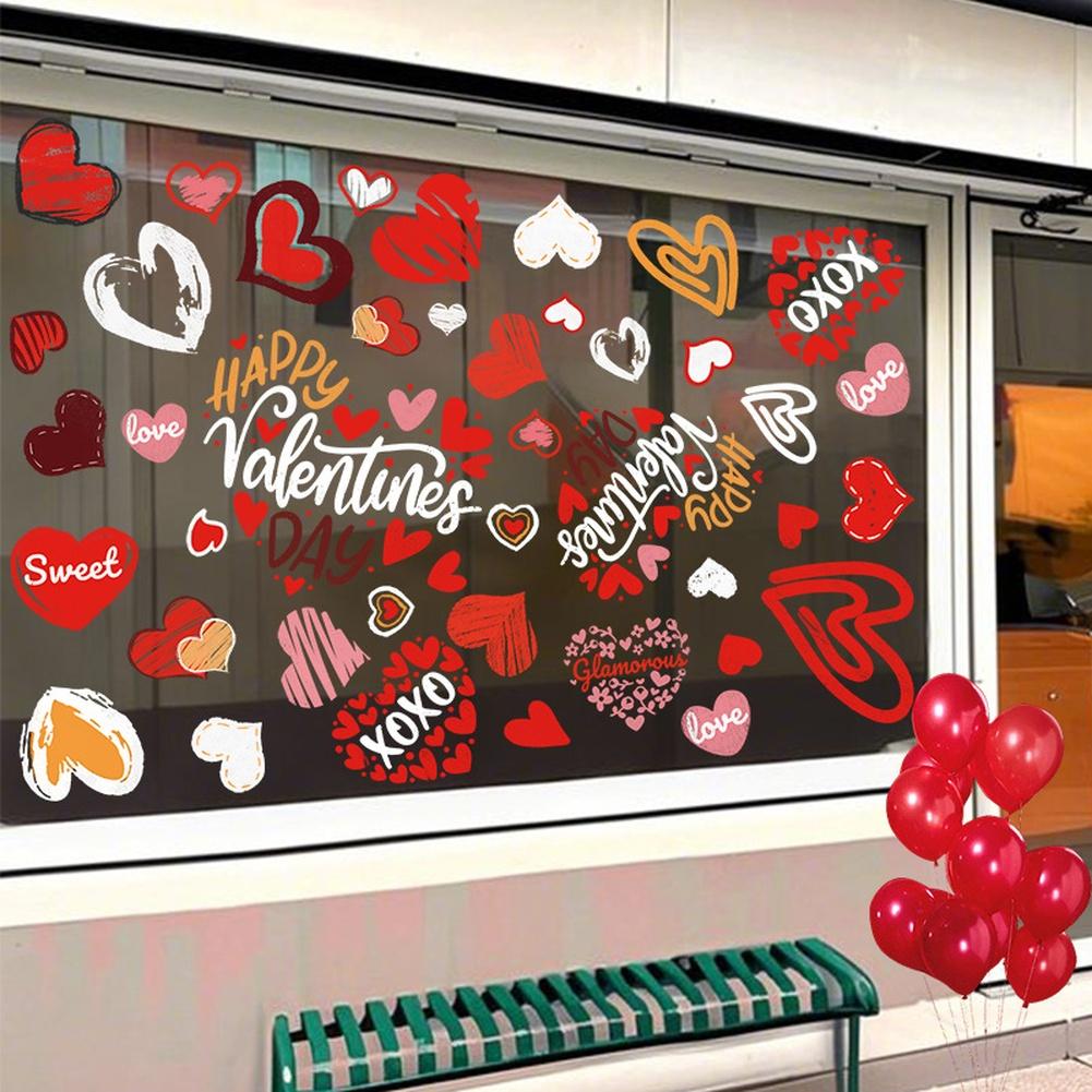 Valentines Day Window Clings 6 Pcs Double Sided Heart PVC Stickers Reusable Easy Peel On Off for Glass 20 30cm