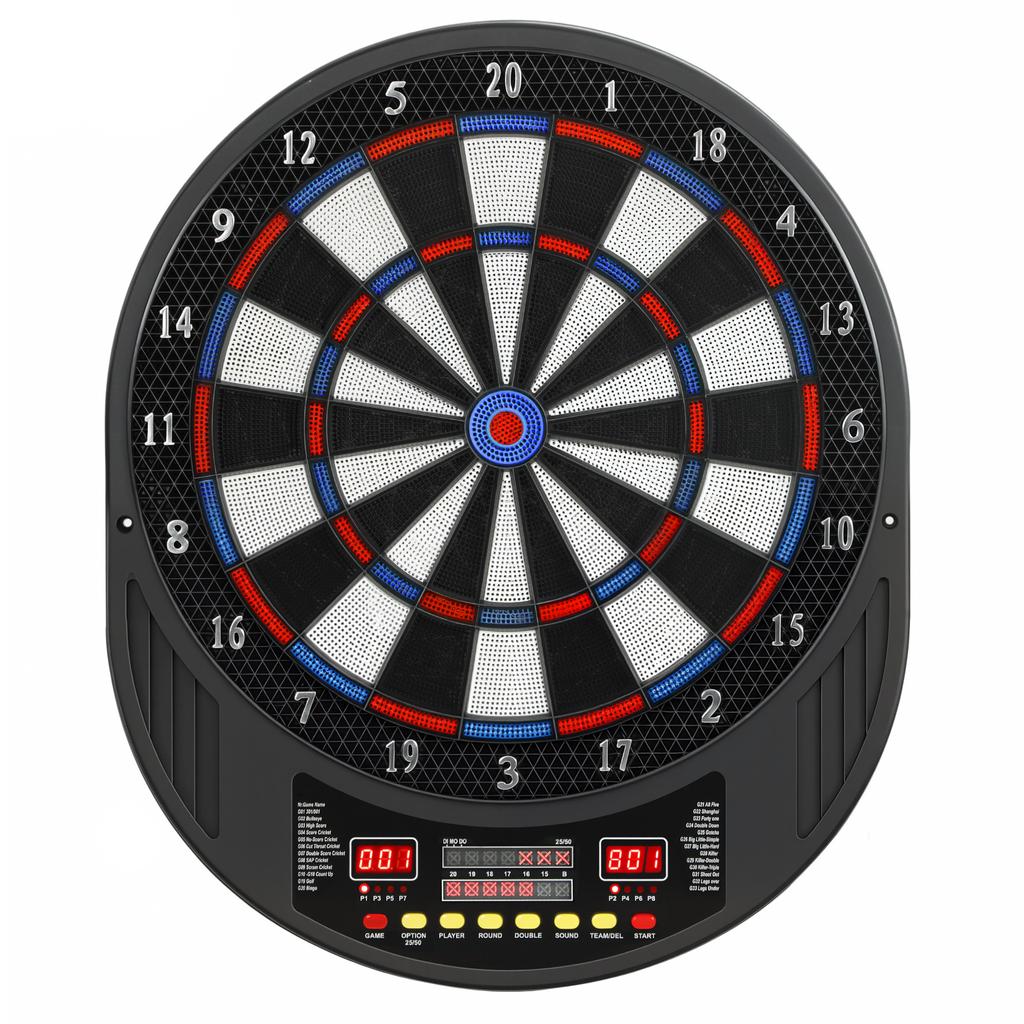 Electronic dart game with soft tips, dual LED screens, 33 games, 202 variations, up to 8 players
