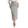 Women Midi Skirt High-Waisted Hip-Covering Design Office Lady Skirt Solid Color Back Slit Hem Casual Skirt