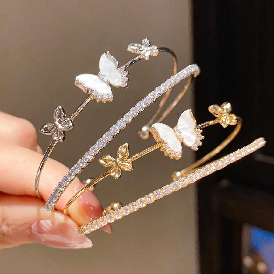 Copper Zircon Butterfly Fashion Cuff Bracelet For Daily Office Jewelry