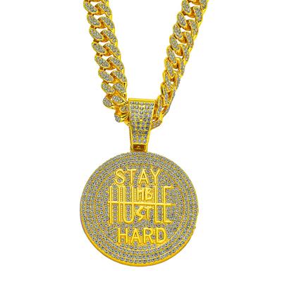 Full Diamond Keep Calm Letter Cuban Chain Pendant, European and American INS Style Hip Hop Pendant Necklace Men's Trend Jewelry