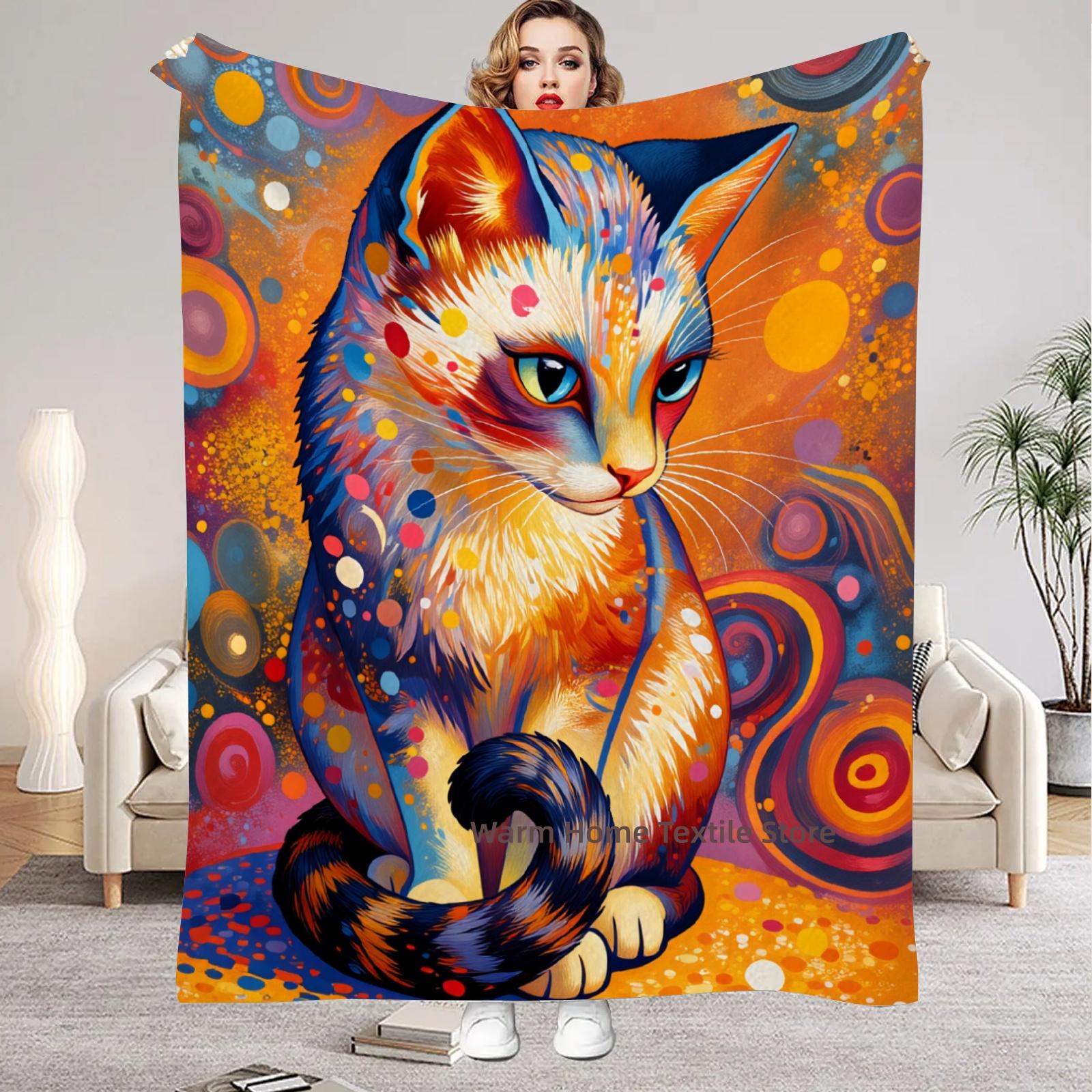 

Abstract Pop Art Blanket Strange Cat Flannel Throw Blankets For Home Decor Cozy Warmth Birthday Gift Blanket For Kids Adult 75x100cm