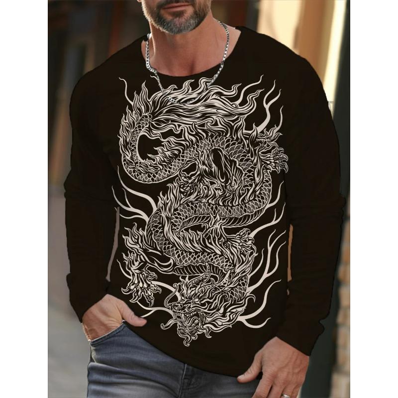 

Новий тренд у вуличному стилі з високою швидкістю обертання, тварина-дракон, 3D-друк, класна футболка, тепла модна повсякденна чоловіча повсякденна футболка з круглим вирізом з довгими рукавами 6XL
