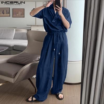 Two Pieces Men Short Sleeve T-shirts Long Pants Casual Loungewear Sets