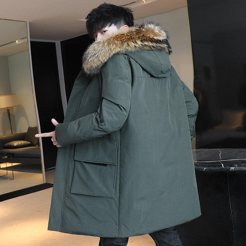 Men's Winter Fur Collar Hooded Mid-Length Casual Cotton Coat