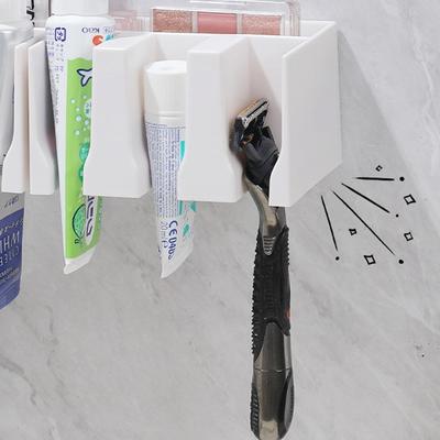 Kunststoff Wandmontage Aufbewahrungsregal Doppelzweck Ohne Bohren Zahnpasta Ablagehalter Große Kapazität Multi-Gitter