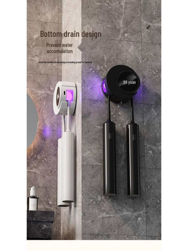 UV-sterilisierender Zahnbürstenhalter: Wandmontiert, Bohrlos, Reiniger & Trockner für den Heimgebrauch