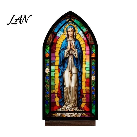 UV Printed Halloween Decor Candle Holder, Gothic Stained Glass Style Translucent Panel Lamp Retro Spooky Candlestick, Tabletop Atmosphere Ornament for