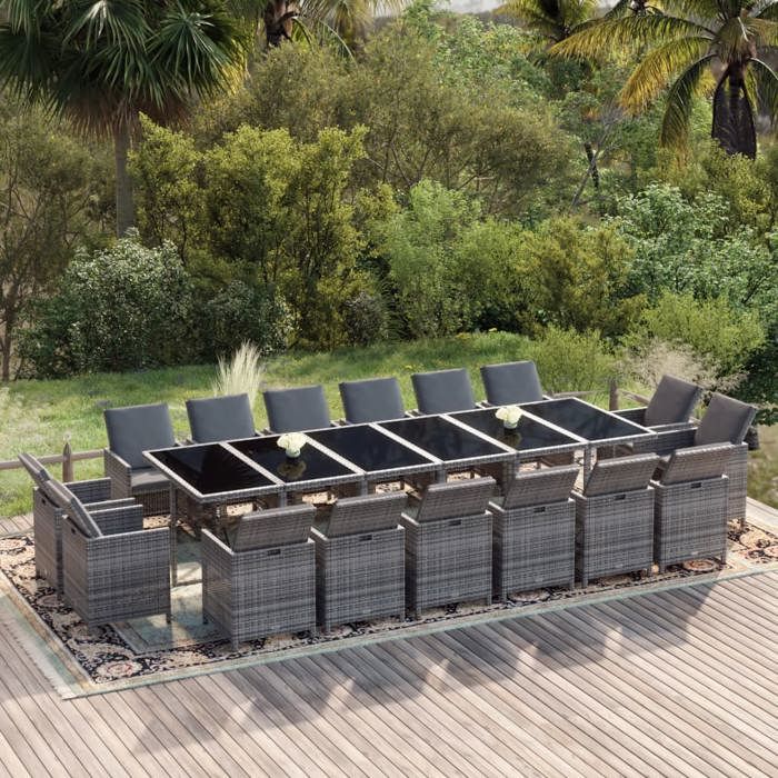 Exclusive House - Garden Dining Set Cushions 17 Pcs Wicker Grey