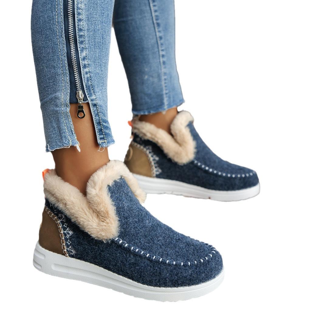 New winter foreign trade women's cotton shoes large size plush thickened burr warm flat cotton shoes