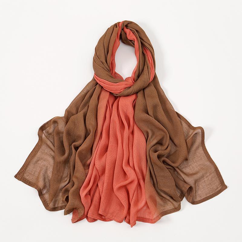 Ombre Modal Fabric Hijab Scarf Double Stitches Edge Cotton Viscose Muslim Women Scarf Soft Lightweight Shawl Rayon Scarf Hijab