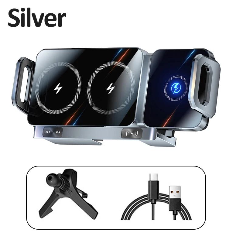 

Беспроводная зарядная станция для автомобиля с двойным складным экраном для Samsung Galaxy Z Fold 6 5 4 3 iPhone 16~12 Pro Max, подставка для быстрой зарядки
