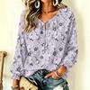 Damen Freizeit Vintage Blumendruck Langarm Rundhals Krawatte Rüsche Pullover Top