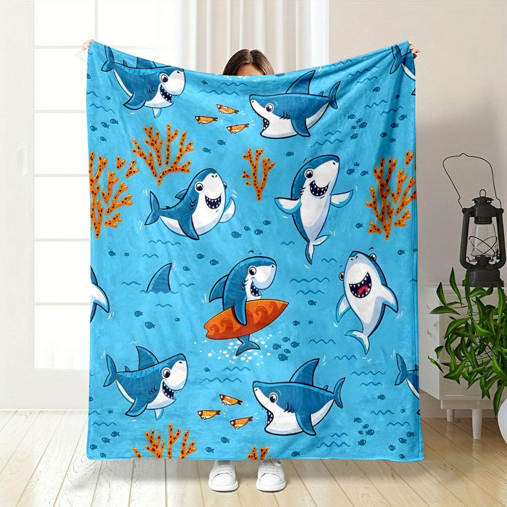 Playful Cartoon Sharks Adventure print blanket soft and cozy perfect for the living room bed sofa or a nap,gift