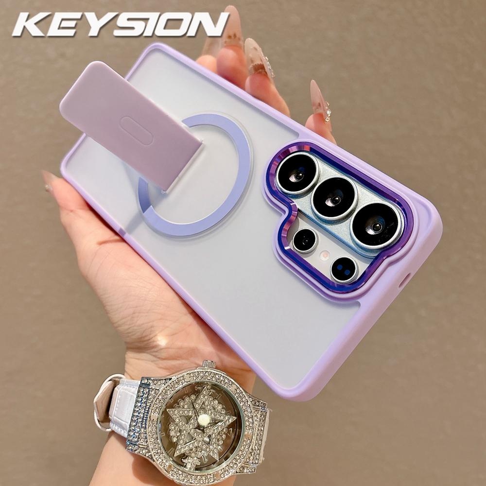KEYSION Stoßfeste matte durchscheinende Hülle für Samsung Galaxy S26 Ultra 5G S26+ Plus Ständer Kabelloses Laden Handy-Rückseite