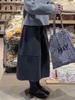 Women's Mid-Length Deep Gray Thickened Woolen Half-Skirt - Elastic Waist, Slimming, Autumn/Winter 2025.