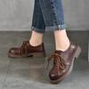 Johnature Low Heel Pumps Genuine Leather Lace-up Versatile Retro British Style Round Toe Women's Shoes