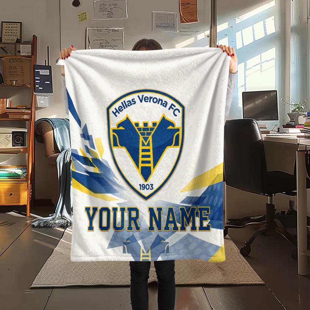 Custom Name Hellas Verona FC Flannel Blanket, High quality Comfortable for All Seasons, Home Decor, Warmth and Comfort