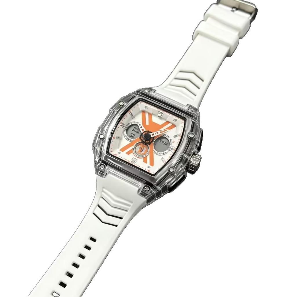 Men's Sports Digital Quartz Watch Barrel Case Waterproof LED Electronic Stopwatch Silicone Strap