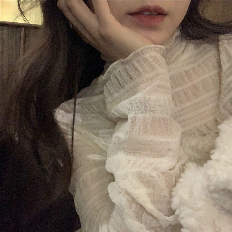 2025 Early Autumn Chic Lace Mesh Blouse for Women