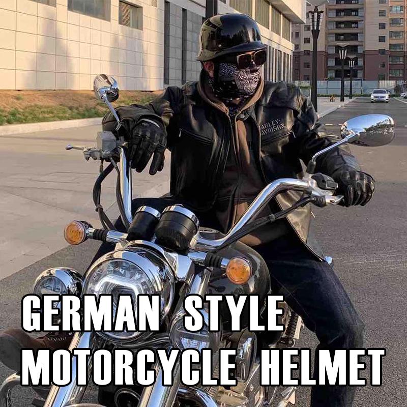 German Retro Half Helmet 108 Bright Black Solid Color Motorcycle Helmet Unisex Four Seasons Universal Pure Color Biker Cap