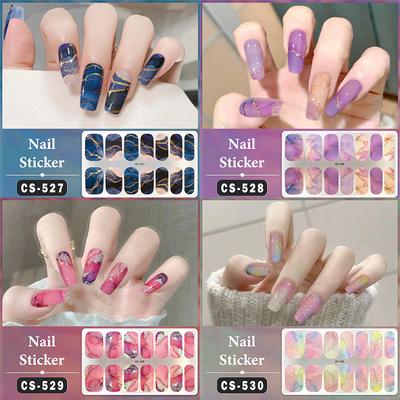 Keine Backlampe Wasserdichte Nagelaufkleber Full Cover Nagelsticker Fest und nicht leicht abfallend 14 Nägel/Set Mehrfarbiger Nagelaufkleber