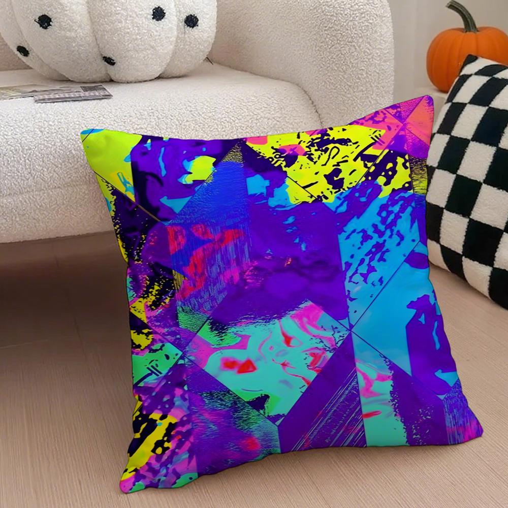 Moderne Elegante Cyberpunk Farbverlauf Ton Kissenbezug Leinen Kissenhülle Weich Atmungsaktiv Schutz Couch Zimmer Dekoration
