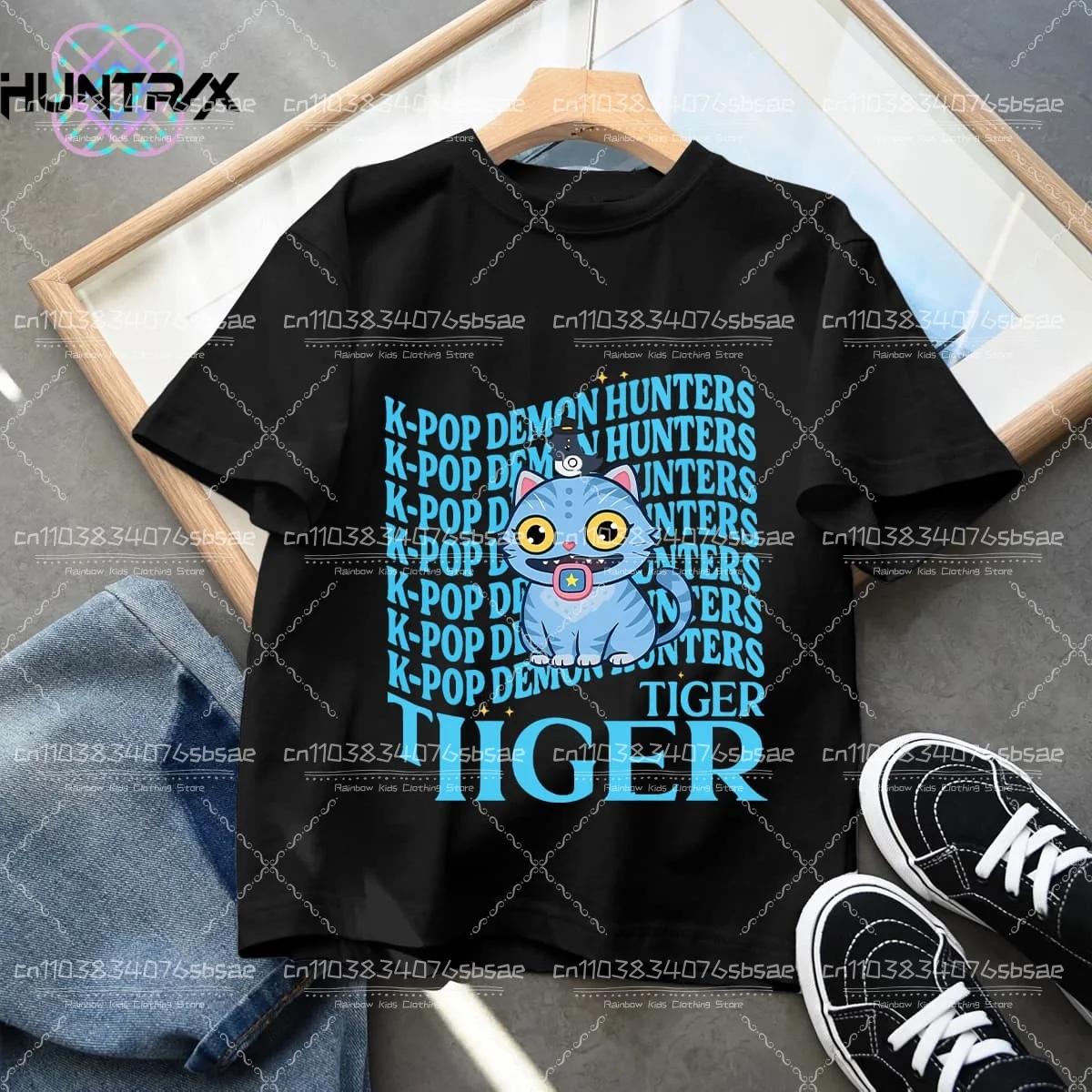 

2025 New KPop Demon Hunters Cartoon Print Kids Cotton T-shirts Summer Short Sleeve Tees Boys and Girls Clothes Casual Tops 160