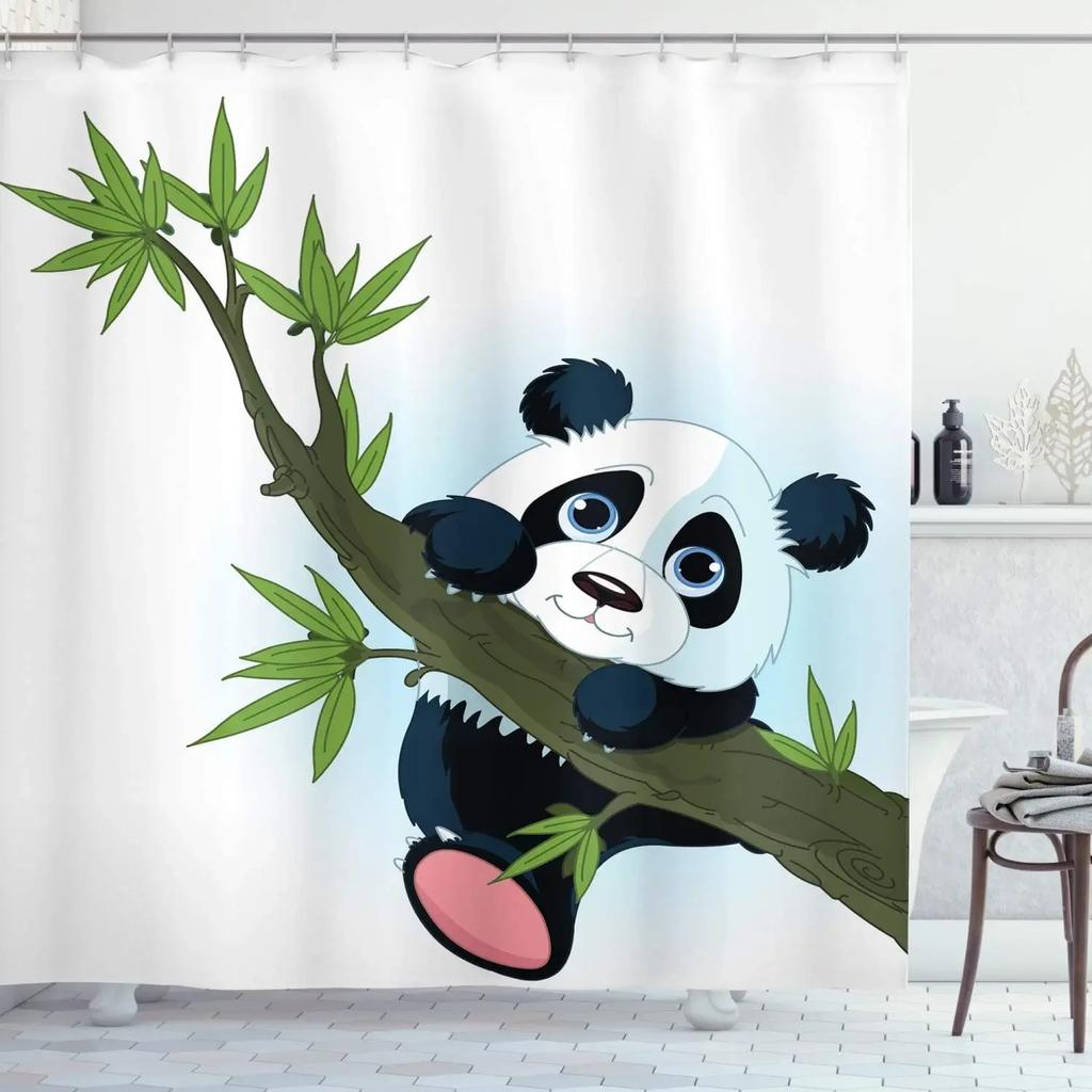 Funny Cartoon Shower Curtains Cute Colorful Birds Fence Flower Plant Leaves Kids Bath Curtain Modern Children Bathroom Decor Set