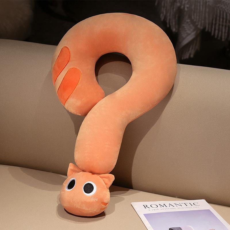 Cartoon Cat Question Mark Neck Pillow Throw Pillow Girls Office Sleeping U-Shaped Pillow Travel Nap Artifact Rag Doll