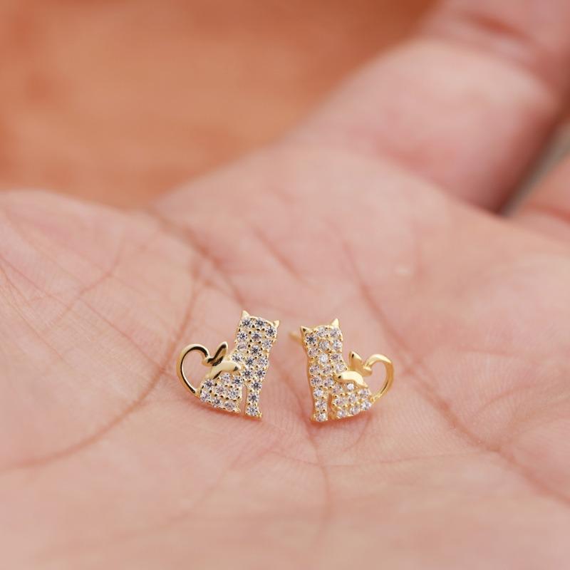 Cute Diamond-filled Butterfly Cat Earrings for Women  New Trendy  Sweet  Fashionable and Niche Design Earrings