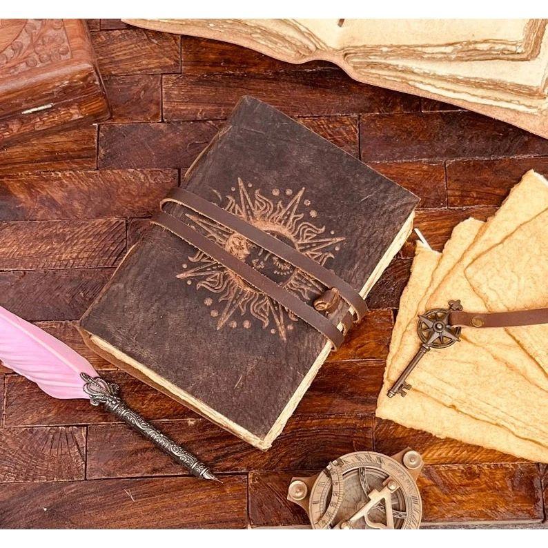 

Кожаный журнал «Солнце и луна» антикварный ручной работы винтажный журнал гримуар 7 x 5 in