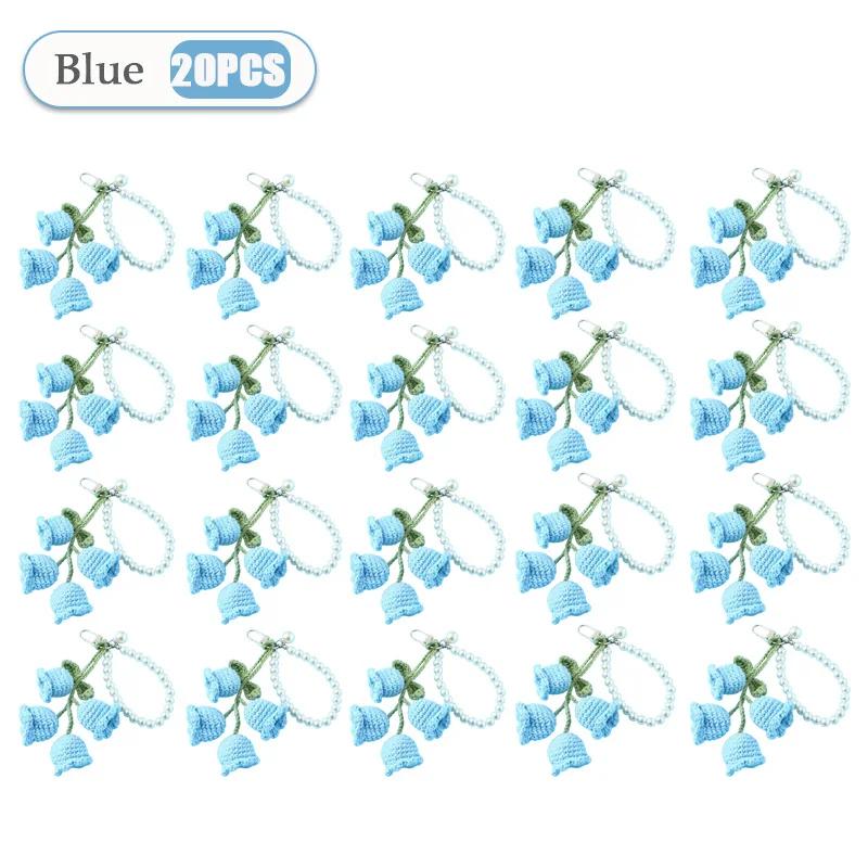 1-20PCS Creative Wool Crocheted Bolling Orchid Key Ring Ins Cute Girl Pearl Chain Key Chain Handmade Knitted Bag Pendant Gifts