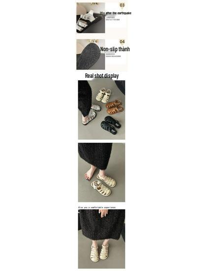 Women's Retro Woven French Flat Roman Sandals - Soft Sole Clogs for Casual Summer Beachwear 2025.