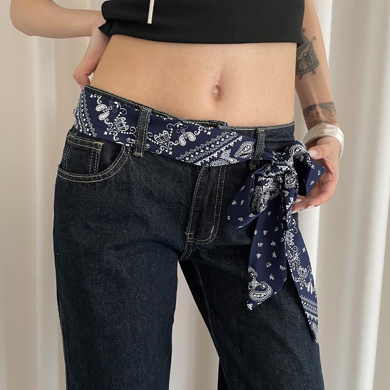 

Retro Paisley Silk Scarf - Women s Waist Belt & Jeans Accessory, Long Leather Design темно-синий