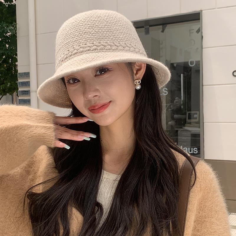 Knitted Fisherman Hat for Women Japanese Solid Color  Versatile Basin Hat Wide Brim Face  Showing Small Outdoor Bucket Hat