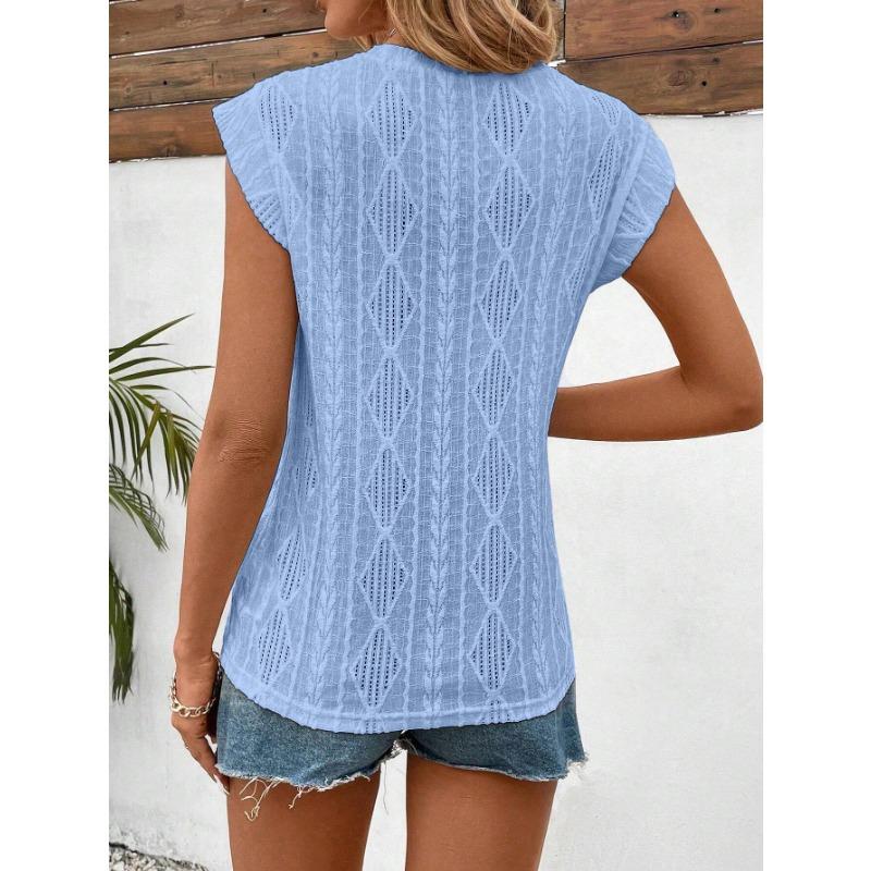 Summer Round Neck Jacquard Short Sleeved Loose T-shirt
