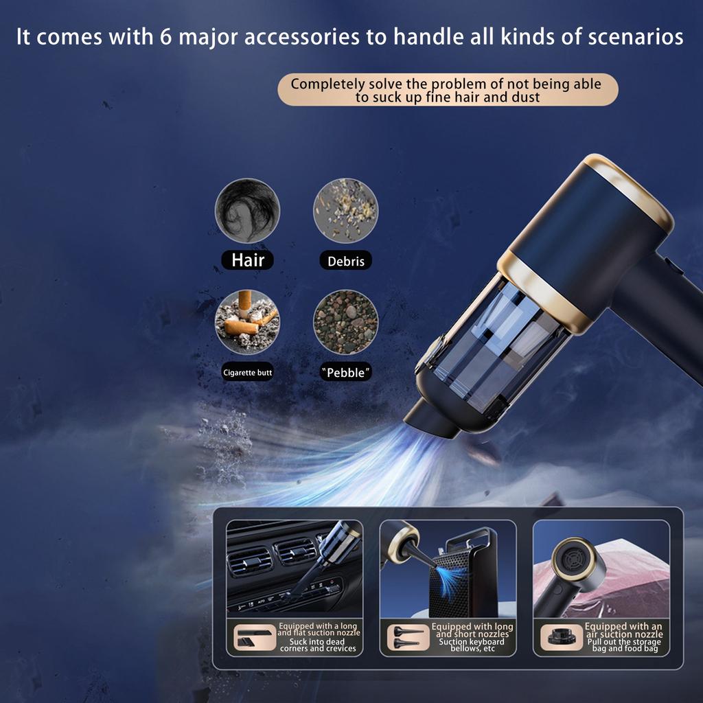 Handheld Vacuum Cleaner, Car Vacuum Cleaner, 6-in-1 Portable Cordless Vacuum Cleaner Set. Mite And Insect Removal. Wireless