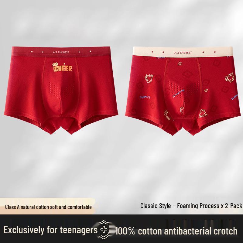 A-grade pure cotton red underwear for teenage boys (15-18) during growth spurts; autumn/winter, non-chafing, zodiac-themed.
