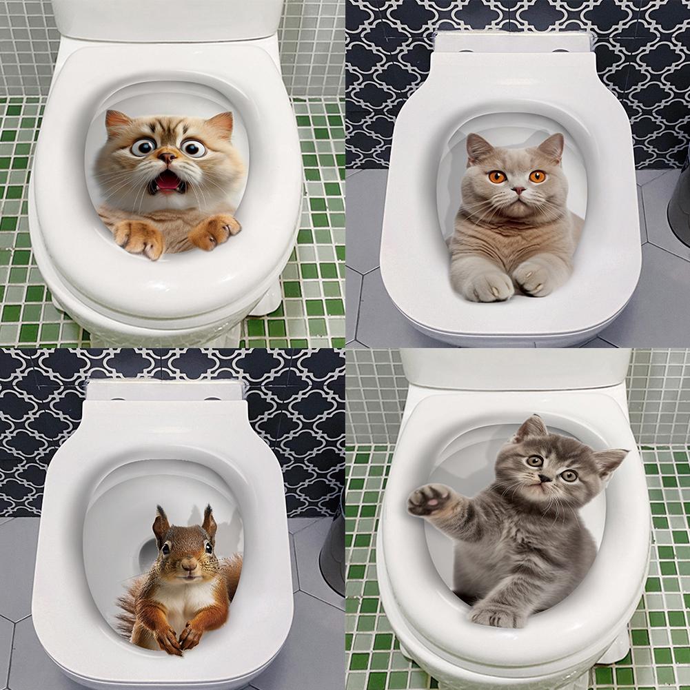 Funny 3D Cat Toilet Stickers DIY Water Resistant Wall Toilet Toilet Seat Sticker Decals Sticker F5T3