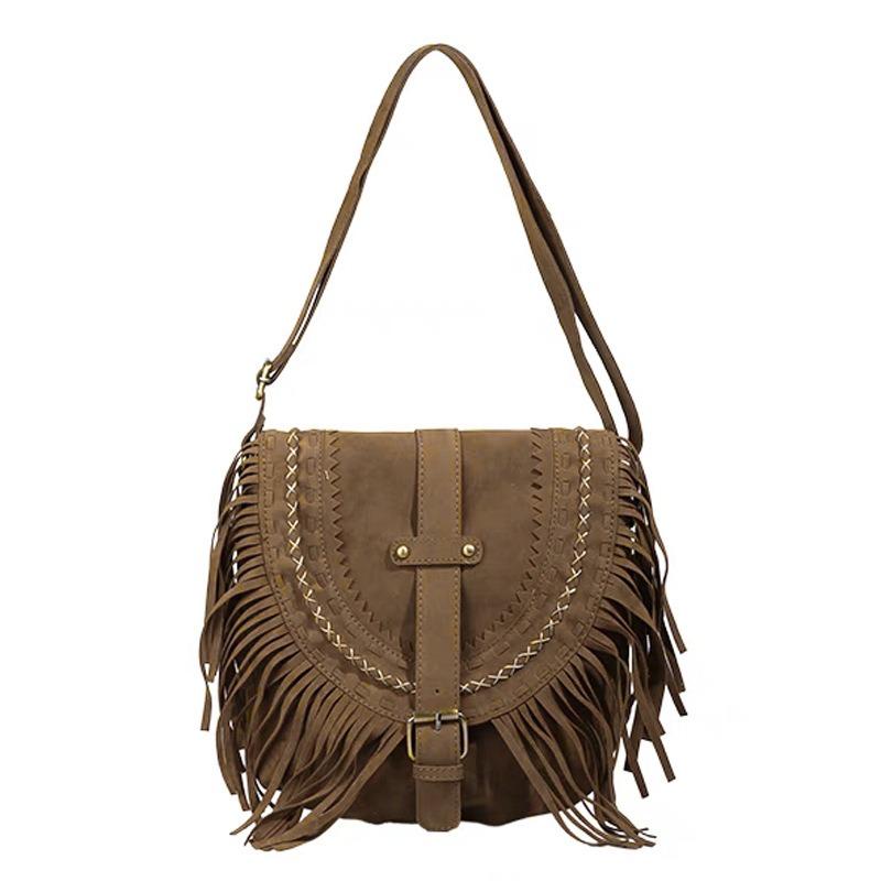 New handheld handmade suede fringed bag women's retro saddle fashion trend shoulder bag messenger bag