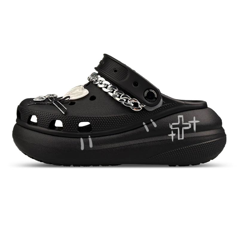 Crocs Classic Lined Gift Box ZR Zhiran Cool Cross Gothic Chain Love Hand-Painted Versatile Hole Shoes Unisex Black
