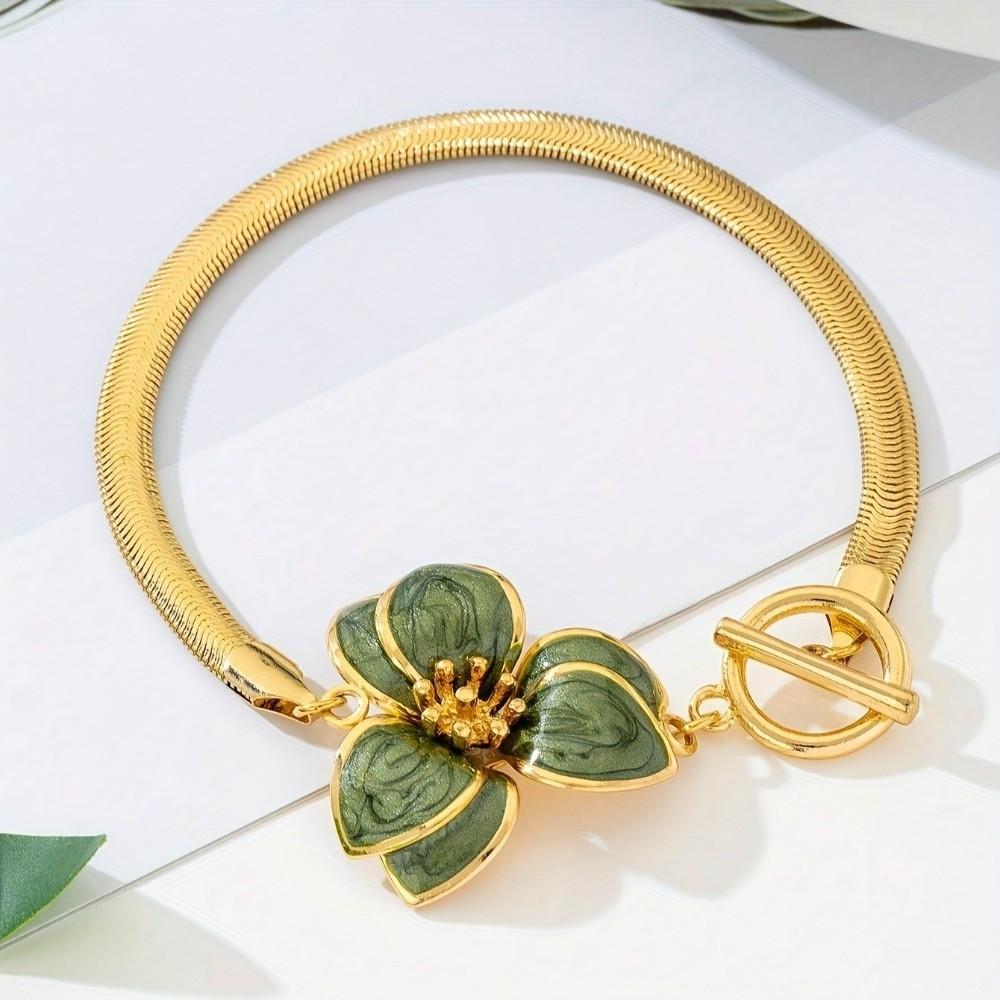 Gold Oil-Dripped Flower Pendant Anklet 3D Charm Beach Anklet Foot Chain Jewelry for Foot Jewelry