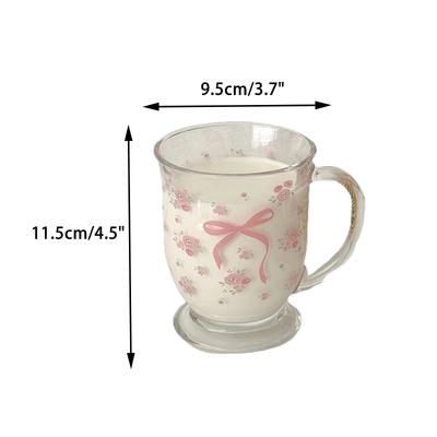 Taza de Cristal con Lazo Lindo Taza de Agua de Dibujos Animados Taza de Cristal con Lazo a Rayas Lindo Doodle Taza de Café para el Hogar Té de Frutas Limonada Regalo para Niñas