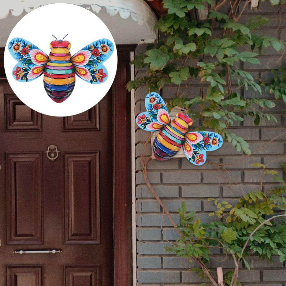 Metal Bee Wall Ornament Creative Garden Statue Art Wall Hanging Sculpture  Patio