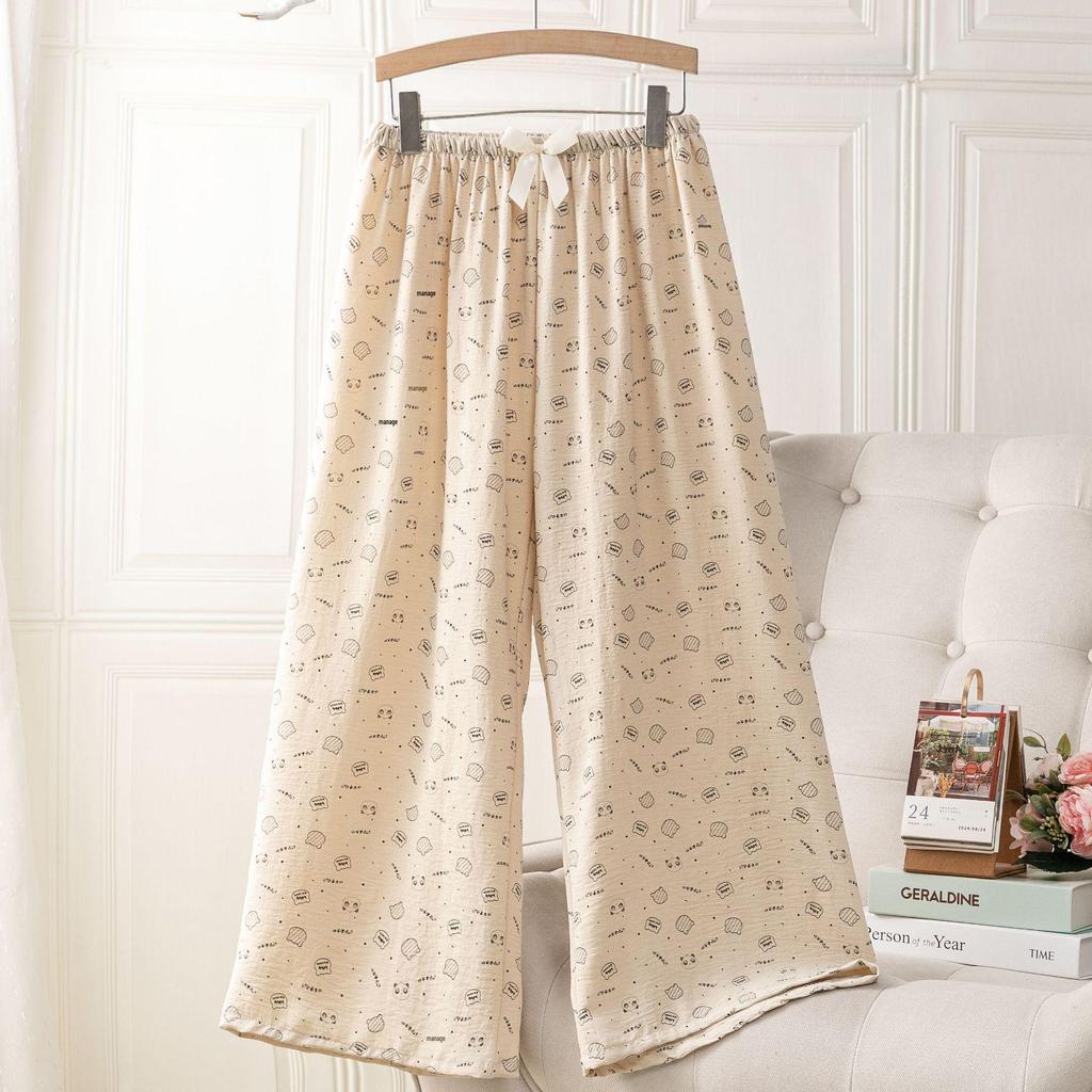 Ice Silk Linen High Waist Cartoon Print Pajama Pants for Women, Casual, Summer Style, Plus Size, Suitable for Indoor and Outdoor Wear